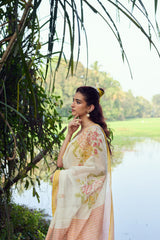 Yellow Hand-Block Printed Chanderi Saree
