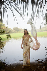 Yellow Hand-Block Printed Chanderi Saree