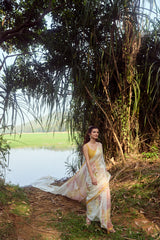 Yellow Hand-Block Printed Chanderi Saree