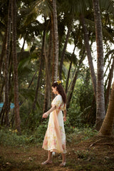 White Floral Chanderi Hand Block Printed Dress