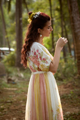 White Floral Chanderi Hand Block Printed Dress