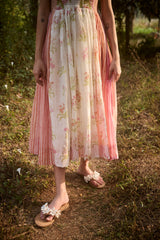 Peach & Pink Striped Chanderi Hand Block Printed Dress