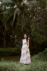 Off-White Floral Chanderi Hand Block Printed Dress