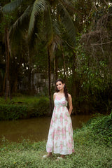 Off-White Floral Chanderi Hand Block Printed Dress