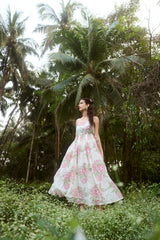 Off-White Floral Chanderi Hand Block Printed Dress