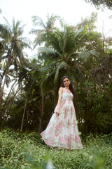 Off-White Floral Chanderi Hand Block Printed Dress