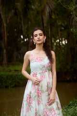 Off-White Floral Chanderi Hand Block Printed Dress