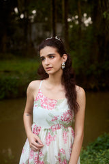 Off-White Floral Chanderi Hand Block Printed Dress