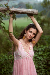 Pink Striped Chanderi Hand Block Printed Dress
