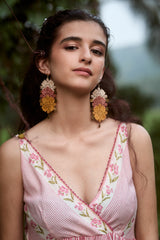 Pink Striped Chanderi Hand Block Printed Dress