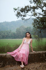 Pink Striped Chanderi Hand Block Printed Dress