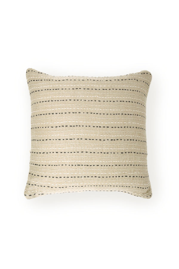 Linen Kantha Embroidered Cushion - Smoke Grey