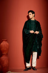 Velvet Hand Embroidered Kurta -Green