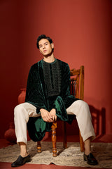 Velvet Hand Embroidered Dupatta -Green