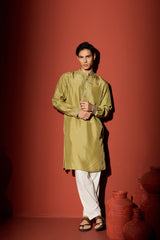 Silk Hand Embroidered Kurta - Green