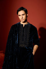 Velvet Hand Embroidered Dupatta - Blue