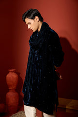 Velvet Hand Embroidered Dupatta - Blue