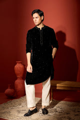 Velvet Hand Embroidered Kurta -Black