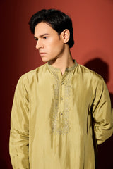 Silk Hand Embroidered Kurta - Green