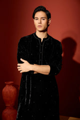 Velvet Hand Embroidered Kurta -Black