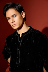 Velvet Hand Embroidered Kurta -Black