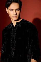 Velvet Hand Embroidered Kurta -Black