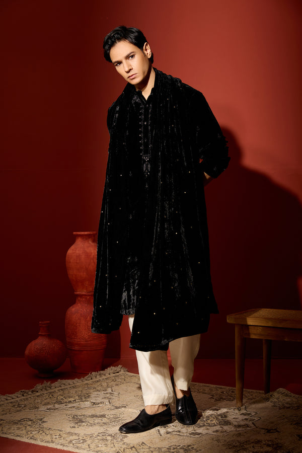 Velvet Hand Embroidered Dupatta - Black