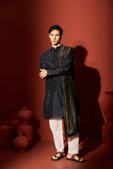 Silk Block Printed Kurta - Black