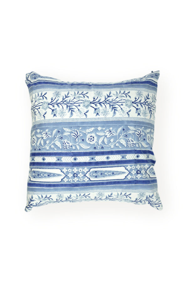 Cotton Handblock Printed Cushion - Blue