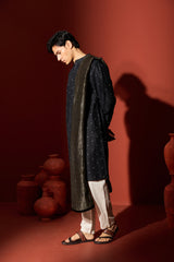 Silk Block Printed Kurta - Black