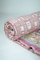 Cotton Hand Block Printed Quilt - Peach Pink