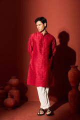 Silk Block Printed Kurta - Maroon