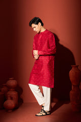 Silk Block Printed Kurta - Maroon