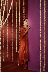 Organza Hand Embroidered Kaftan - Orange