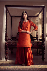 Chanderi Sharara With Drawstring Waistband - Rust