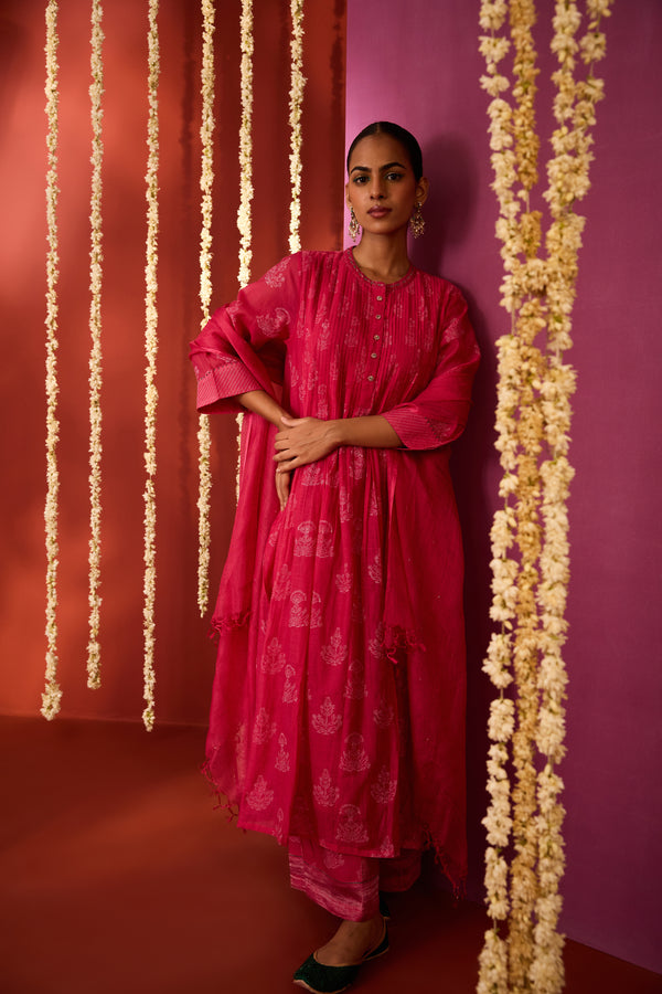 Cotton Kota Doria Dupatta - Pink