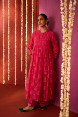 Chanderi Hand Embroidered Kurta - Pink