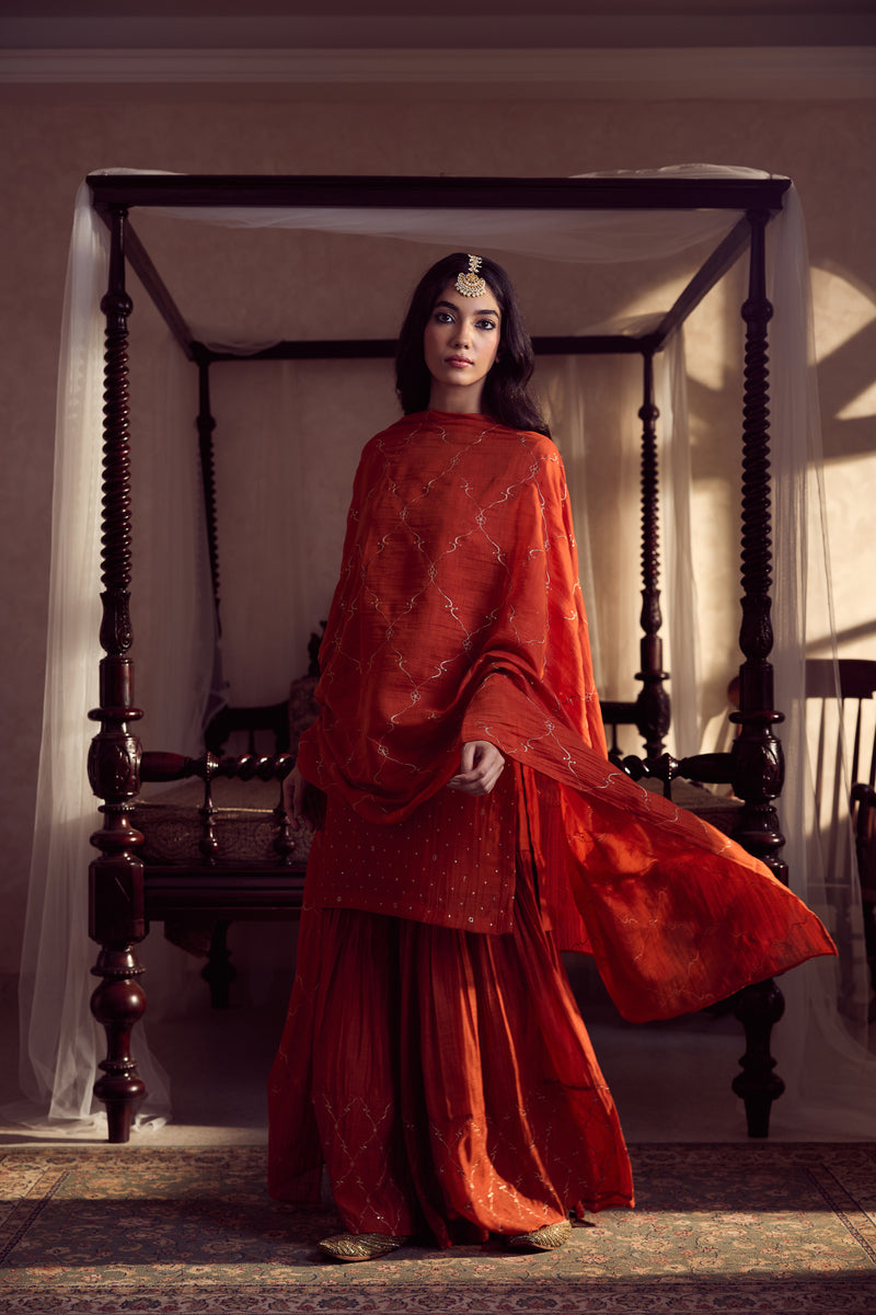 Chanderi Dupatta - Rust