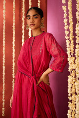 Chanderi Hand Embroidered Kurta - Pink