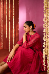 Chanderi Hand Embroidered Kurta - Pink