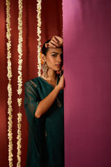 Organza Hand Embroidered Kaftan - Green