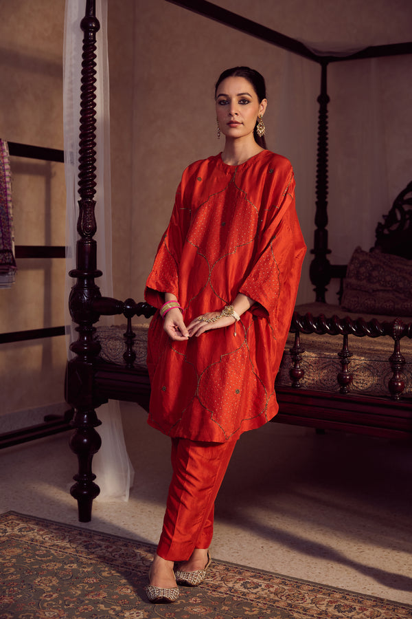 Dupion Silk Pant - Orange