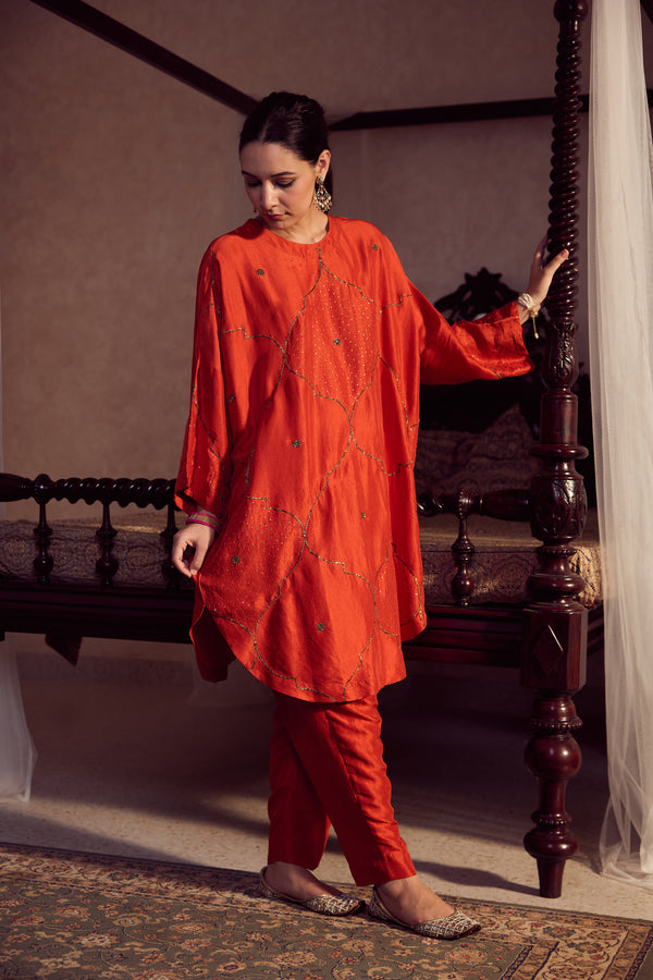 Dupion Silk Pant - Orange