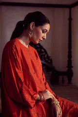 Dupion Silk Hand Embroidered Tunic - Orange