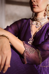 Chanderi Hand Embroidered Kurta - Purple
