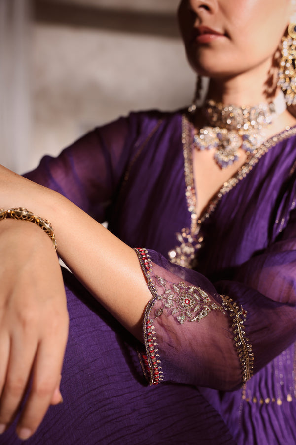 Chanderi Hand Embroidered Kurta - Purple