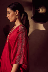 Silk Hand Embroidered Kaftan - Maroon
