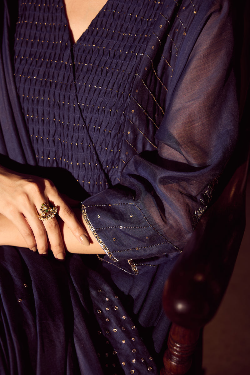 Chanderi Hand Embroidered Kurta - Blue