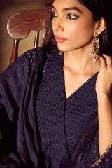 Chanderi Hand Embroidered Kurta - Blue