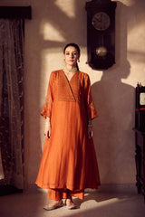 Chanderi Hand Embroidered Kurta - Orange